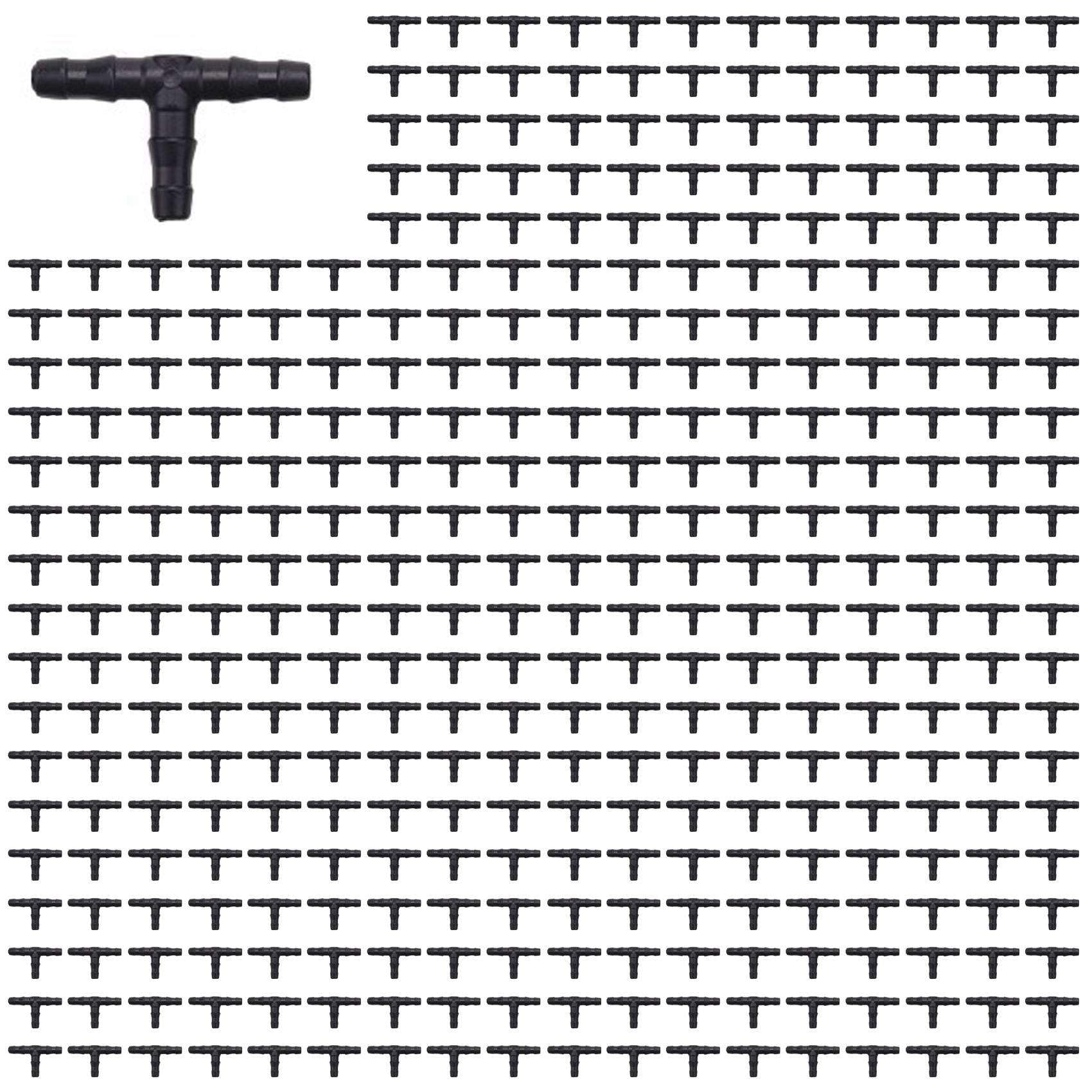 Jnchdghwa Black Drip Irrigation Barbed Connectors, Universal Barbed Tee Fittings 600Pcs, Fits 1/4 Inch Drip Tubing (4/7Mm Tee Pipe)