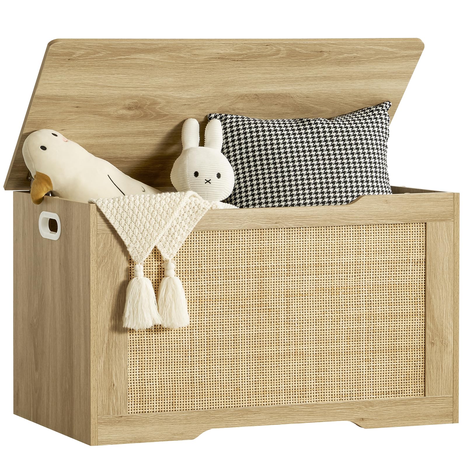 WEENFON 29.5” Storage Chest with Rattan, Toy Box with Safety Hinge