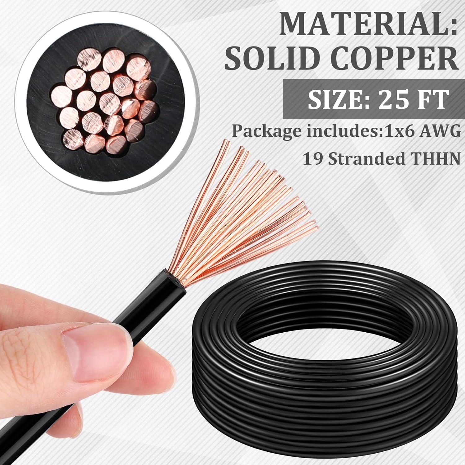 25 ft 6 AWG 19-Stranded THHN Black Copper Building Wire Electric Fence Ground Wire