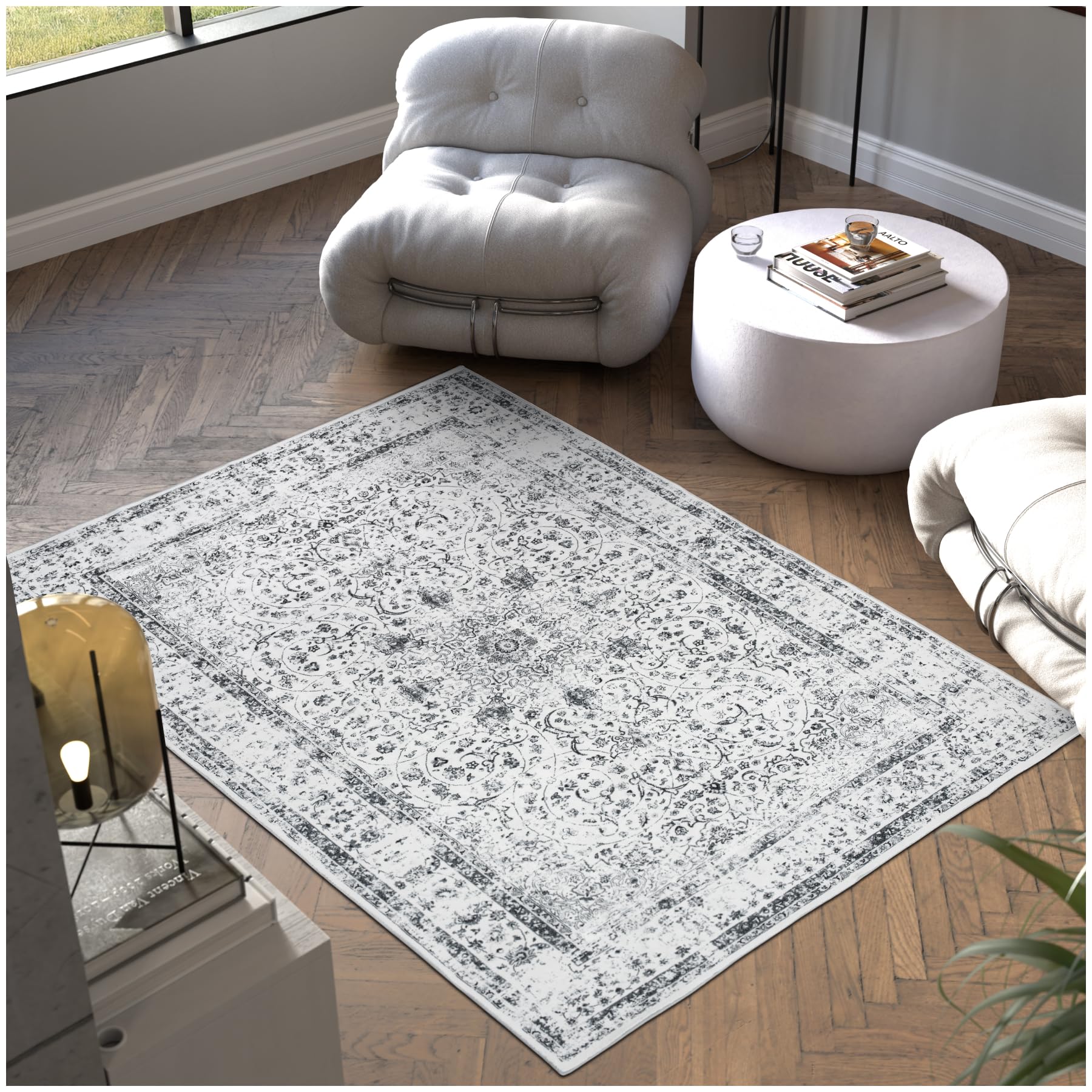 TecTake® Alfombra Pelo Corto y Diseño Vintage, Mullida, Suave y Resistente, Lavable a Máquina, Base de Plástico TPE Antideslizante, Ideal para Salón, Dormitorio, Habitación Matrimonio - 120x170 cm