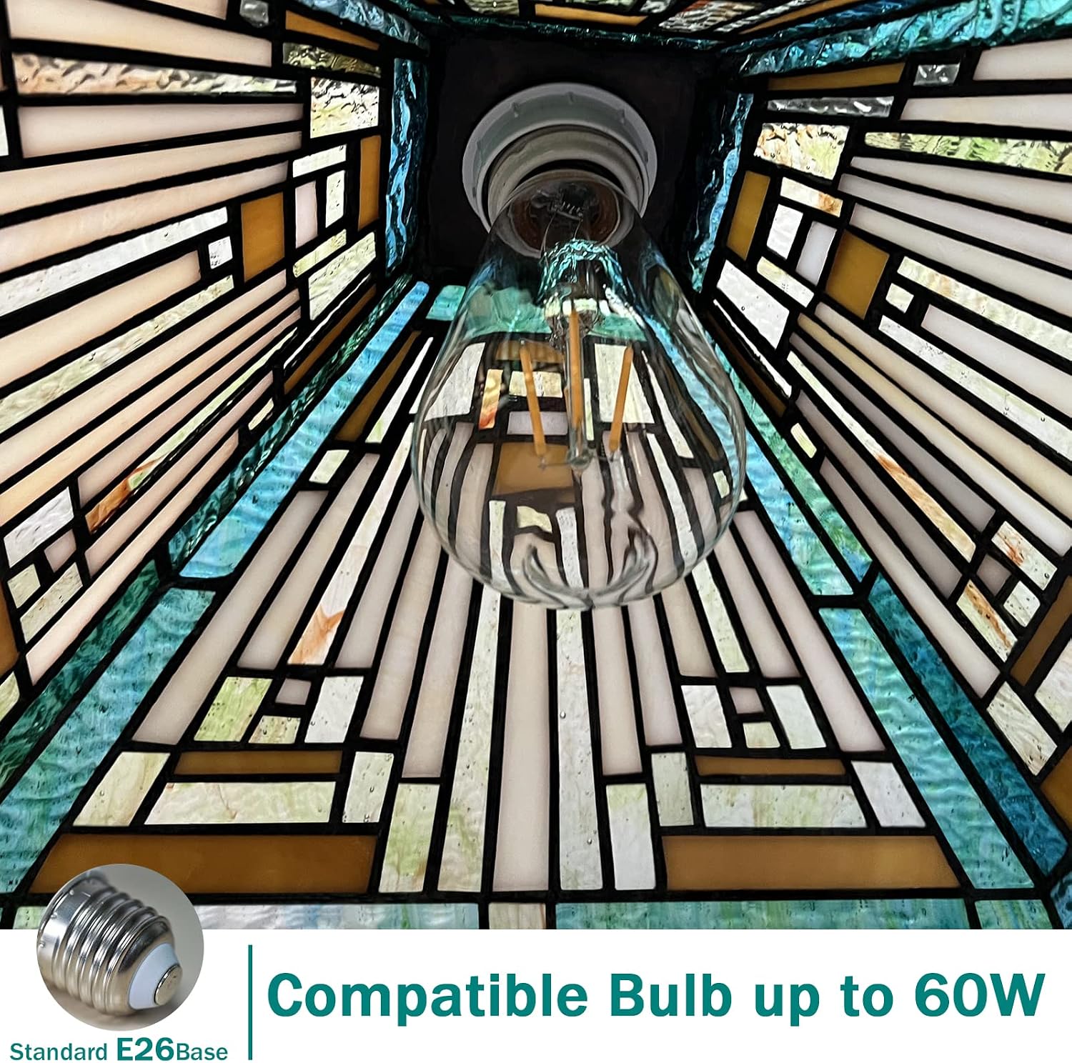 Capulina Tiffany Lamp Stained Glass Pool Table Light Chandelier 3-Lights 12 Inches Wide Amber Green Antique Mission Tiffany Style Pendant Light for Dining Room Kitchen Island Pool Table Hall Farmhouse