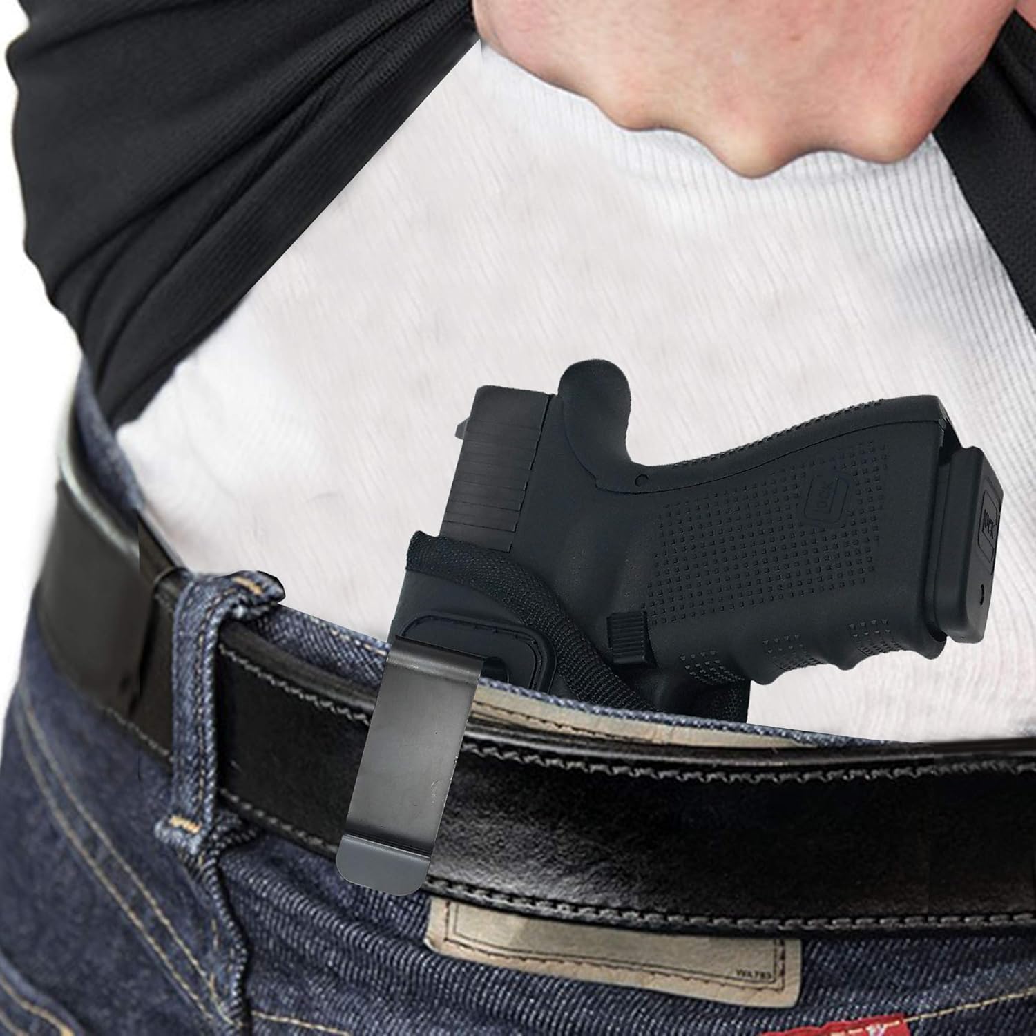 Houston Gun Holsters IWB Gun Holster – ECO Leather Concealed Carry Holster with Suede Interior – Fits Full Size Pistols Laser incl Glk 17 22 31 H&K USP P2000 XD XDM Ruger 9 40 45 95 S&W M&P