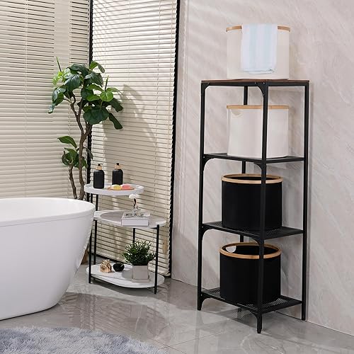 Miniatura 2 de efluky Cestas de almacenamiento para organizar, cestas de almacenamiento de tela con asas de bambú, cestas de almacenamiento plegables para estantes