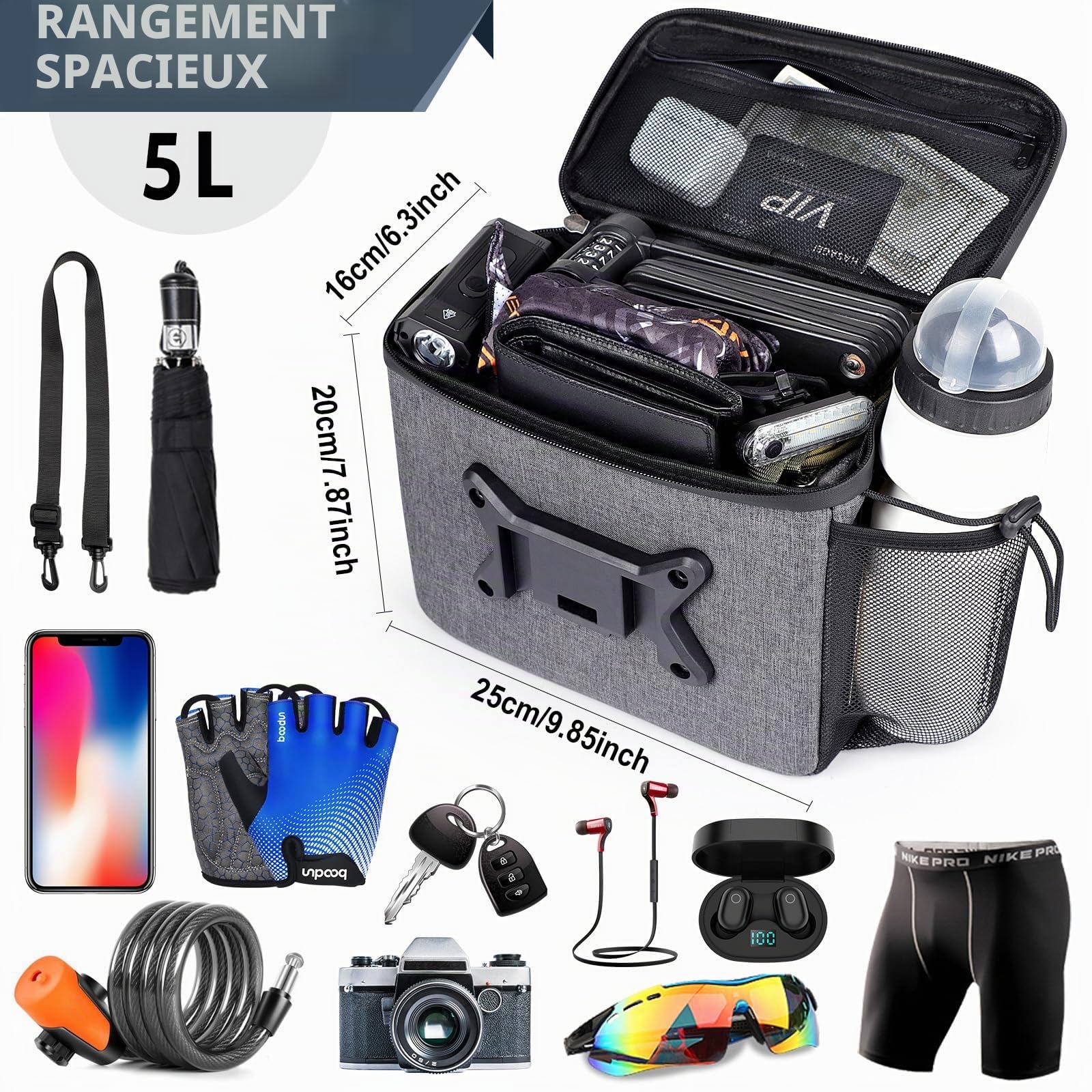 HASAGEI Sacoche de Guidon de vélo 5 l avec écran Tactile - Support de téléphone Portable - Étanche pour Tous Les téléphones Portables