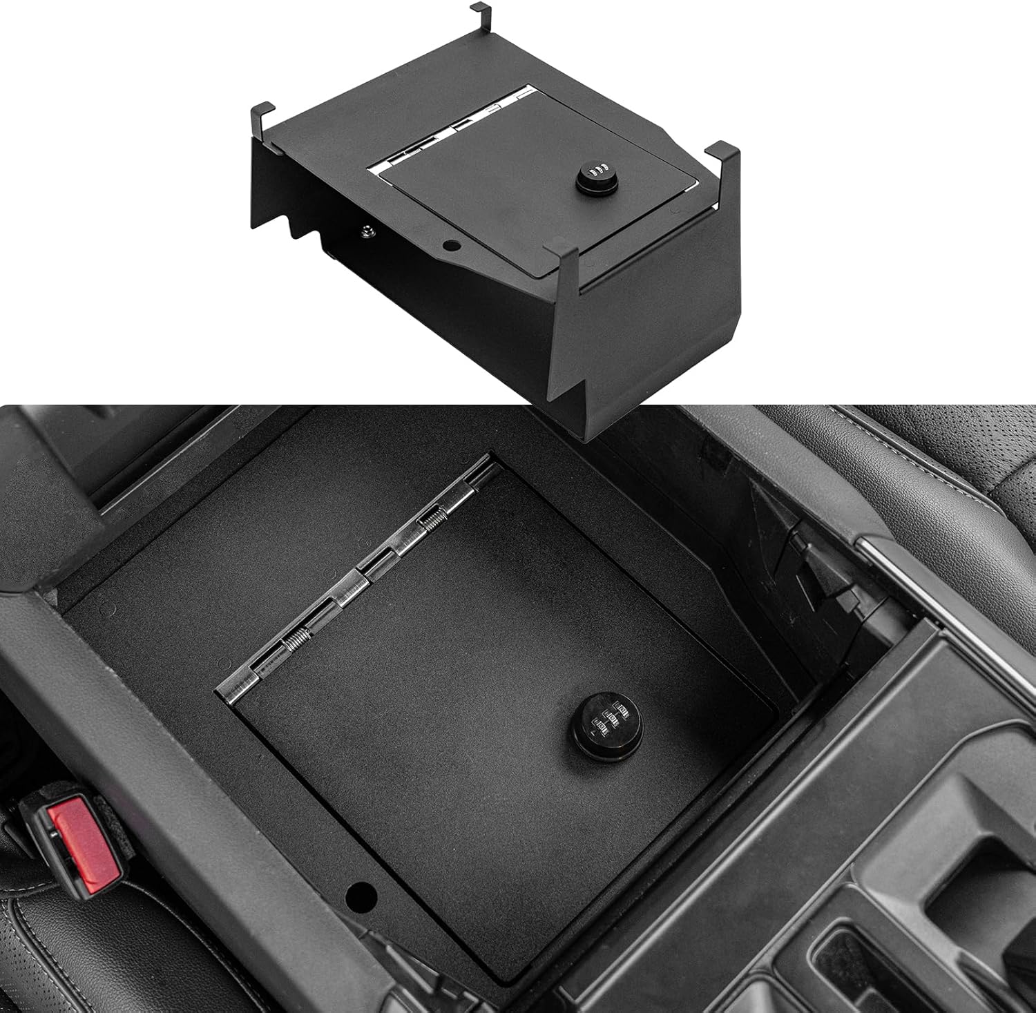 Center Console Safe Lock Box Compatible with 2021-2025 Ford F150 Armrest Security Organizer Center Console Safe Vault Lockbox with 3 Digit Combo Password for 2024 F-150 Accessories