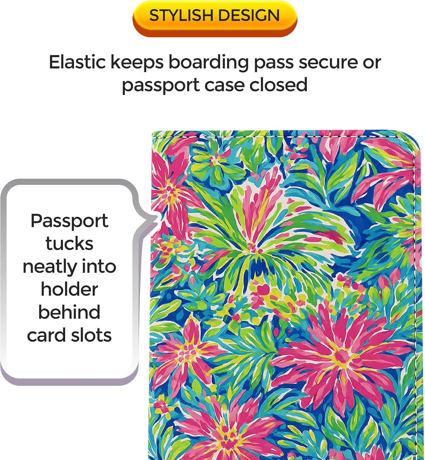Jolitee Passport Holder Travel Wallet – Premium PU Vegan Leather, Compact & Waterproof Passport Case with Card Slots & Elastic Closure, Pink Floral