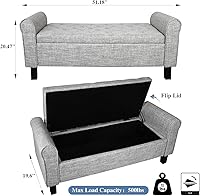 Vista 51 de Babion Banco otomano de almacenamiento con brazos, banco de extremo de cama para dormitorio, banco de almacenamiento con botones para entrada, sala