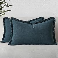 Vista 26 de MIULEE Juego de 2 fundas de almohada bohemias de lino neutro, fundas de cojín decorativas con flecos para sofá, cama, sala de estar, decoración