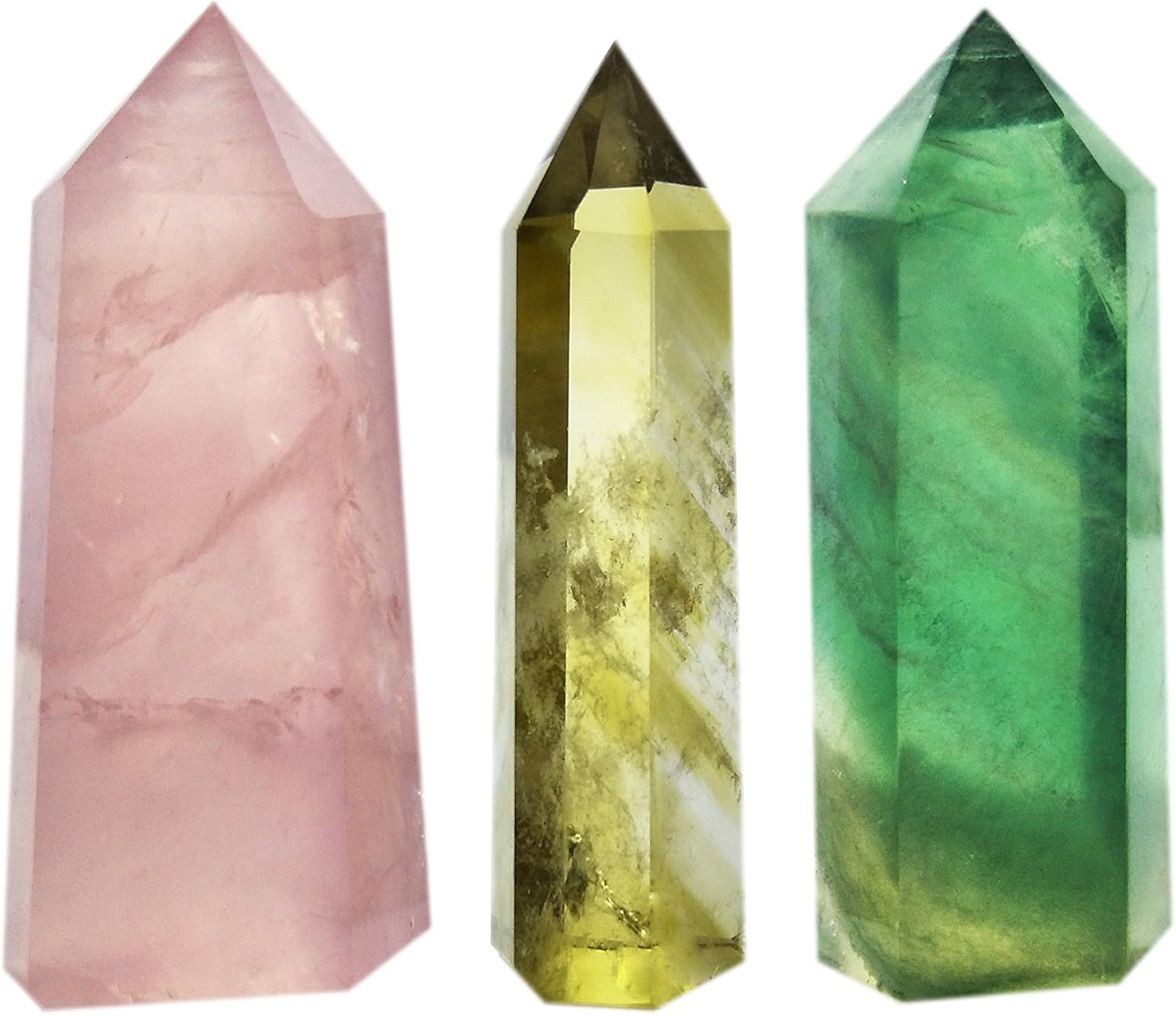 3Piece Crystal Wands of Rose Quartz, Yellow Quartz & Fluorite Stone