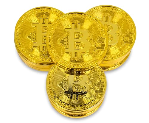 Bag of Bitcoins Cryptocurrency Tokens with Drawstring Pouch | Gold-Plated