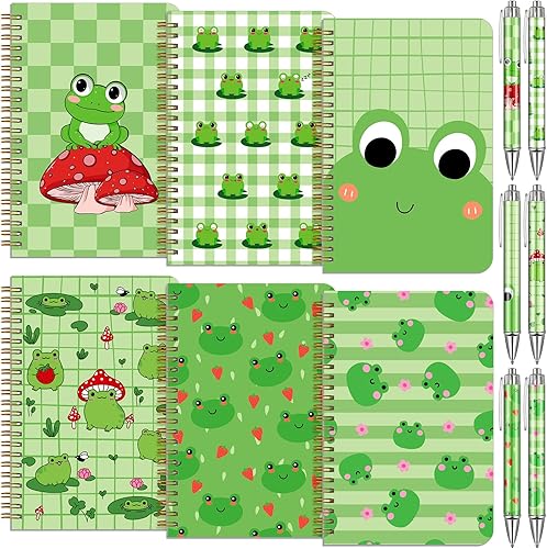 Miniatura 12 de Paquete de 6 cuadernos florales en espiral, diseño de flores silvestres, bonitos cuadernos estéticos de tapa dura a rayas con bolígrafos para