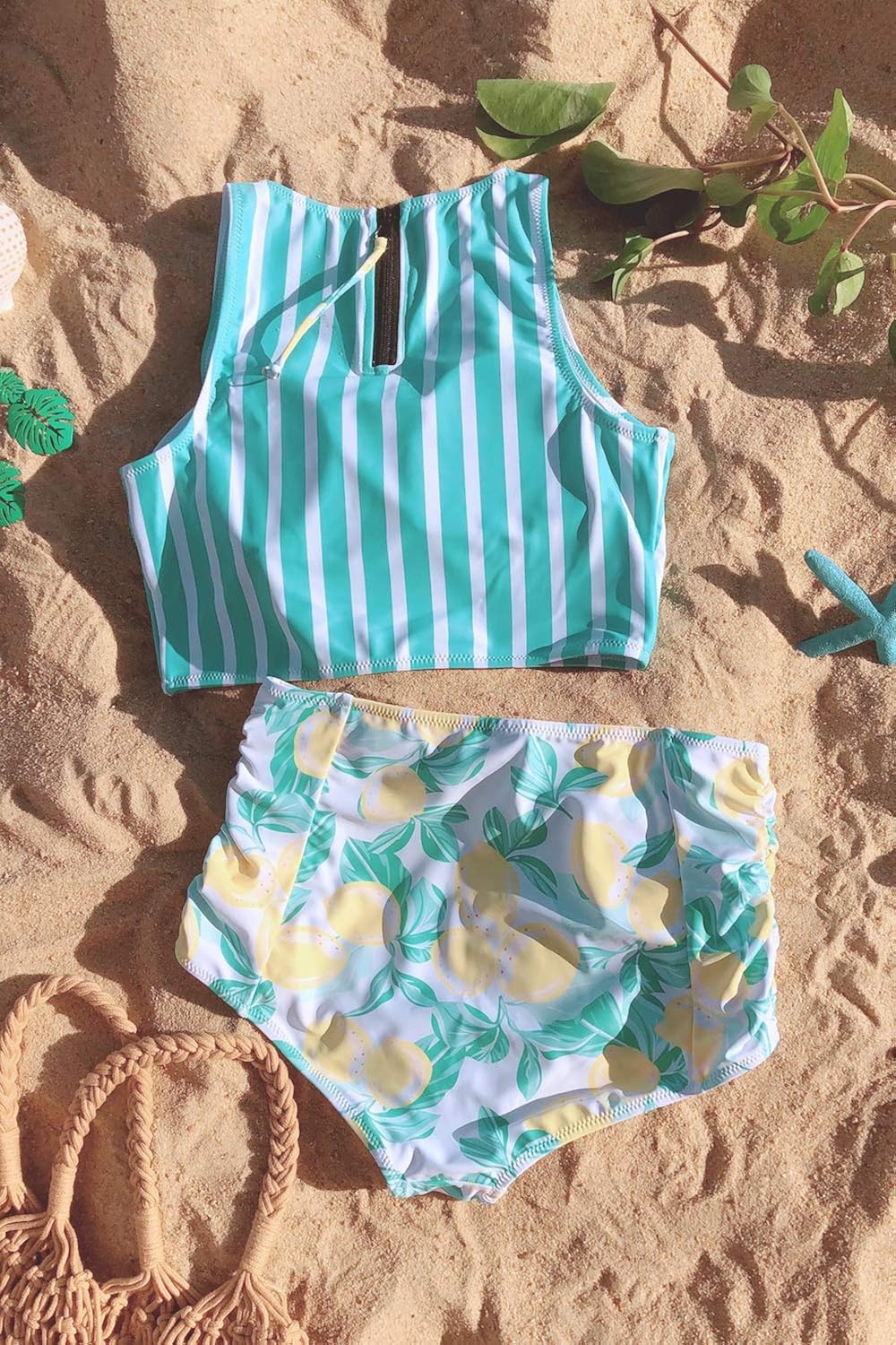 Women Athletic Two Piece Swimsuits Sports High Waisted Bathing Suit Crop Tops Bikini Set Tummy Control Tankini : Clothing, Shoes & Jewelry