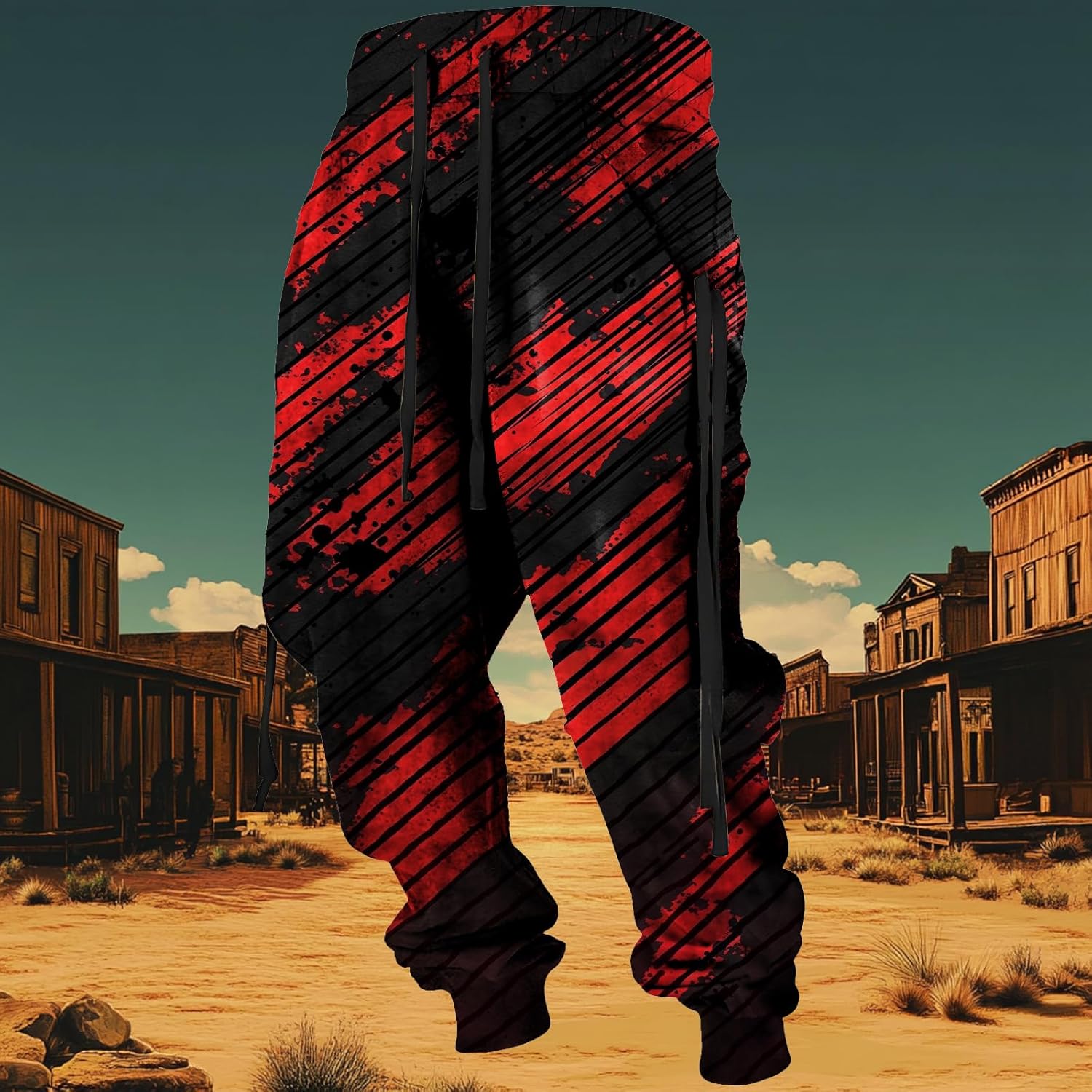 Western Cowboy Cargo Sweatpants for Men Cool Drawstring Waist Joggers with Pockets Casual Stylish Graphic Pants - Image 2