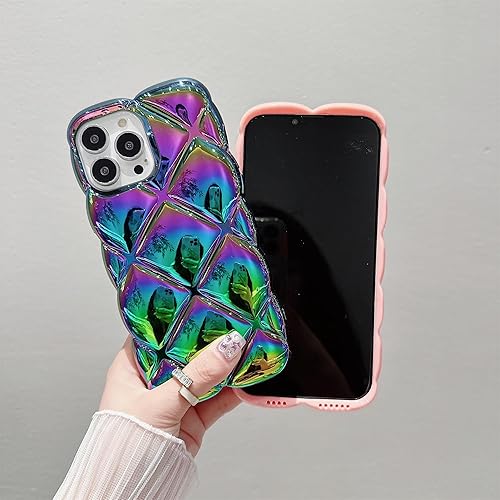 Miniatura 7 de ADCOOG Compatible con iPhone 12 Pro Max, bonita funda gradual de rombos 3D, protección anticaídas con marco de onda suave, funda gruesa a prueba de