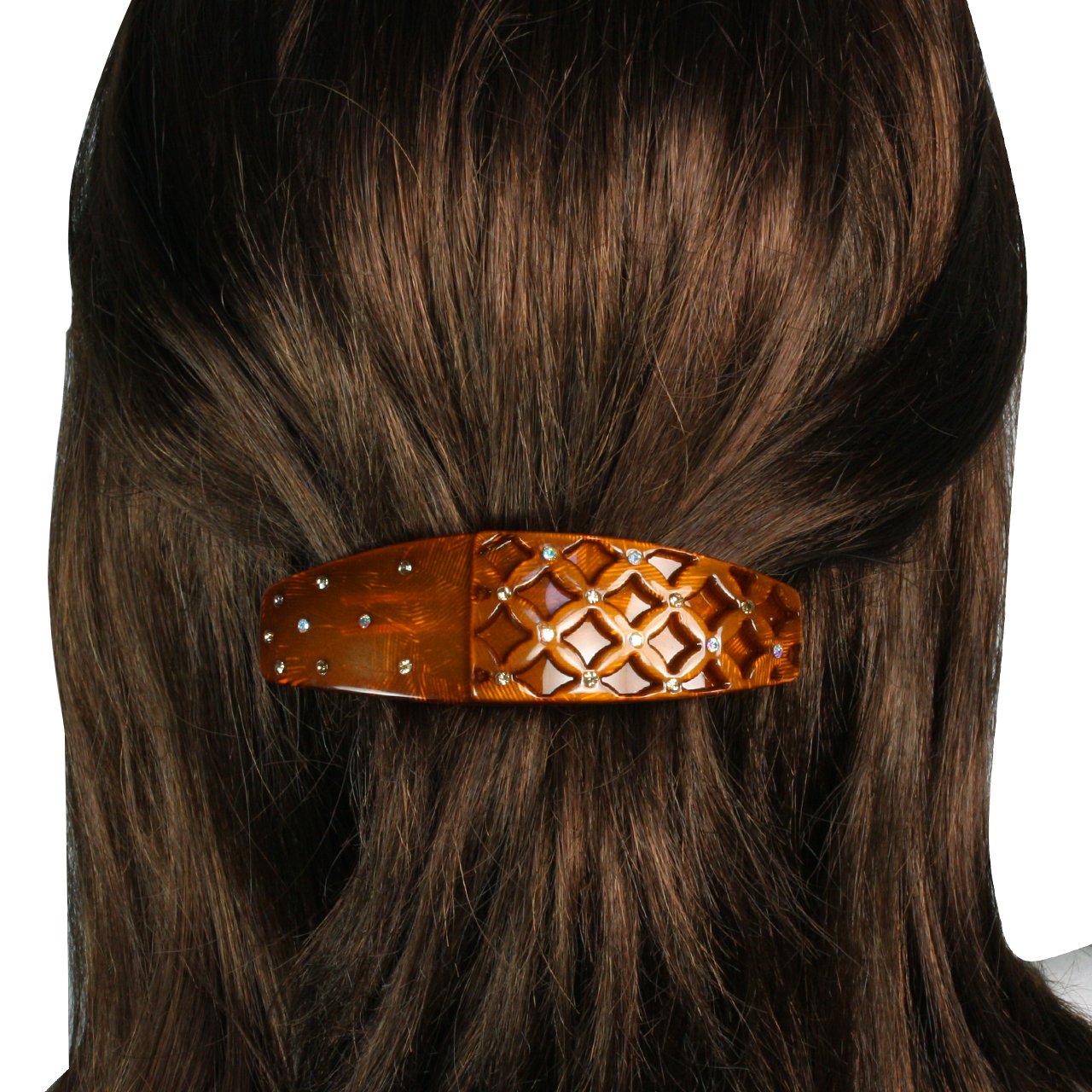 Cross Flower Layer Crystal Rhinestone Hair Barrette - Chocolate Brown