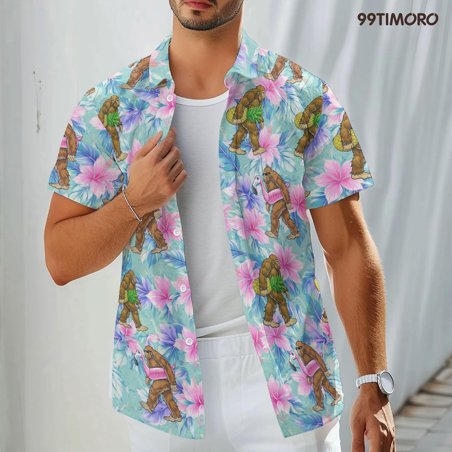 99TIMORO Horror Character Hawaiian Shirt, Scary Movie Themed Button Short Sleeve Top, Men Women Valentine Gifts - Image 3