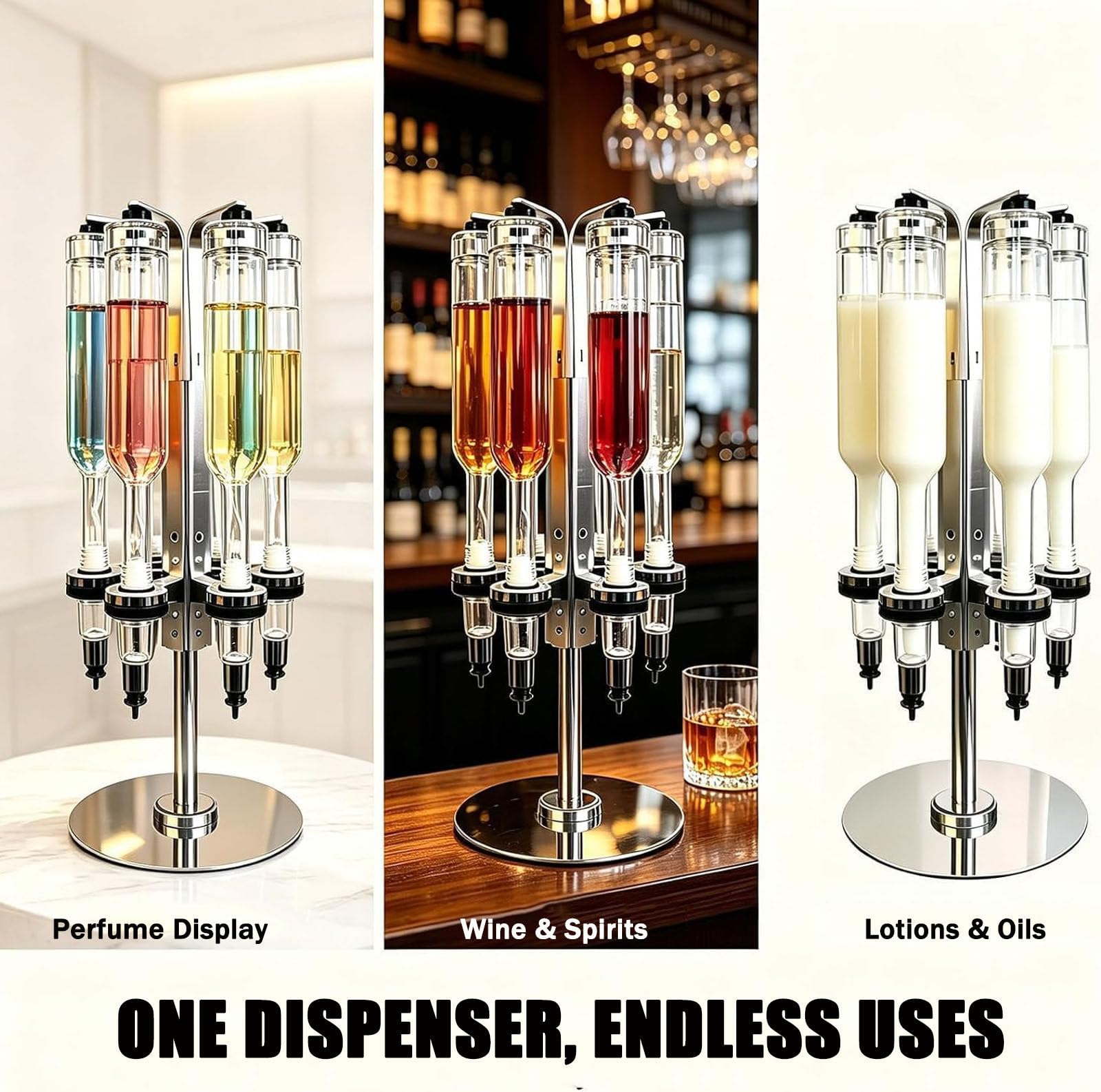 Dispenser di profumi manuale, kit di riempimento e trasferimento per liquidi, con 6 flaconi in vetro, testina di pompaggio regolabile, base girevole,per la vendita al dettaglio e progetti 375ml