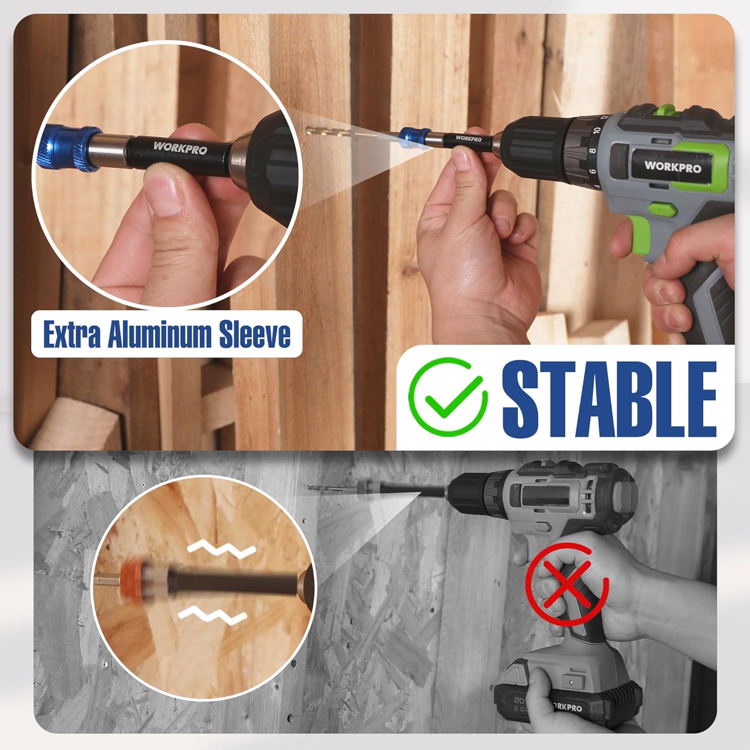 WORKPRO Drill Bit Extension Set, 4Pcs Magnetic Drill Screwdriver Bit Holder Extender with Aluminum Sleeve, 1/4 Inch Hex Quick Release Bit Holder for Drill in 2-3/8", 4", 6", 12''