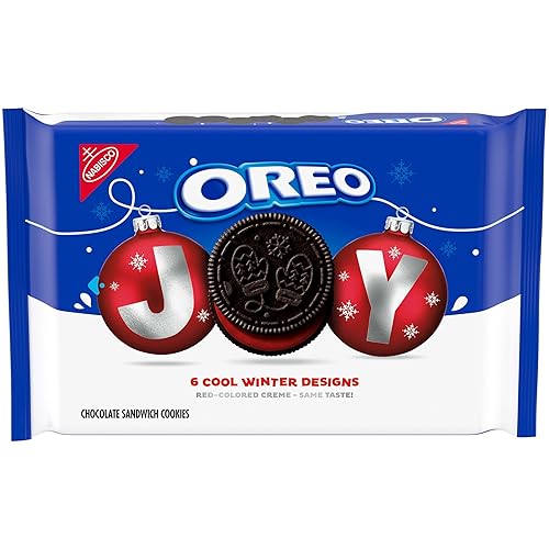 OREO Joy! Galletas sándwich de chocolate en crema de color rojo, galletas navideñas de edición limitada, 18.71 onzas