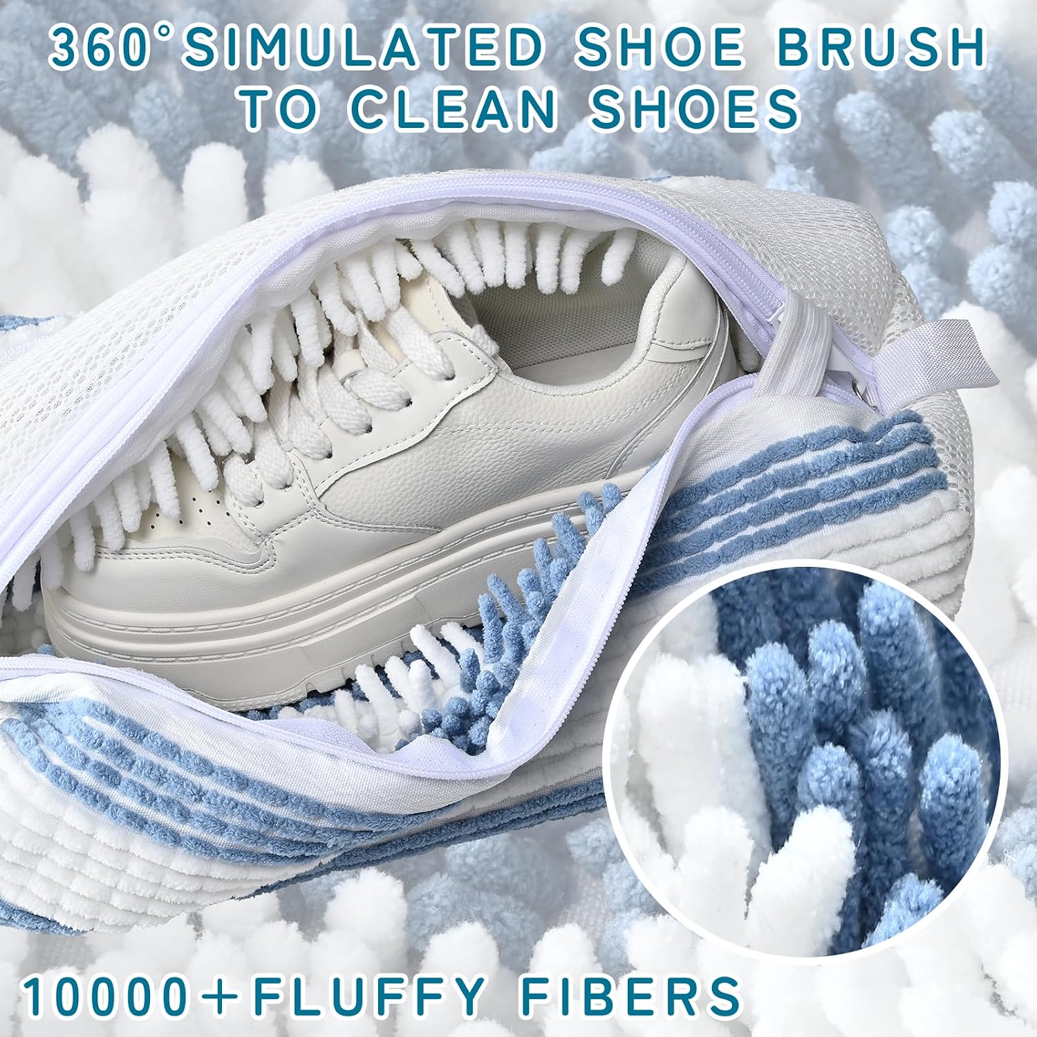 Anybar Shoe Washing Machine Bag Sneaker Laundry Bags Cleaning Shoes- for Washer and Dryer Microfiber Sneakers Shoe Wash Bag with Self Locking Zipper 2PCS Reusable Cleaner Bags (Blue White) image 3