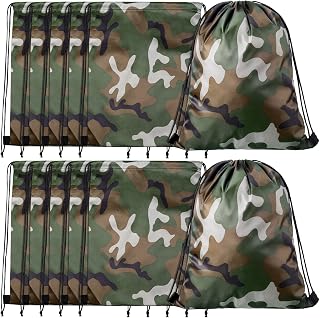 Tondiamo 12 Pcs Camo Bag Drawstring Backpack Camouflage Drawstring Bags Army Cinch Camo Polyester Pack Bulk Woodland Backpack(Classic,13.4 x 16.9 Inch)