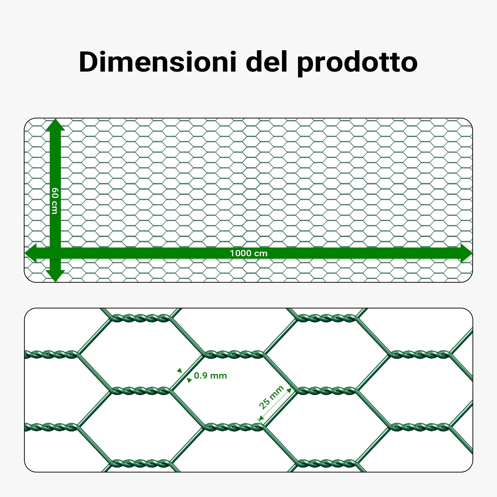 Rete metallica verde per voliere maglie da 25x25mm rotolo 60cmx10m Rete per recinti