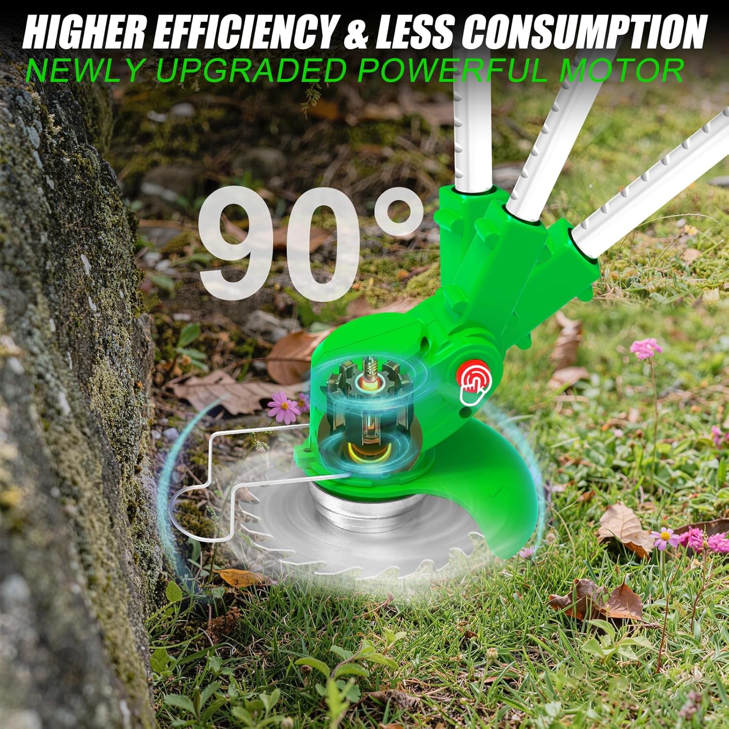 Cordless Electric Weed Wacker Eater 21V Battery Powered Stringless Weed Trimmer with 4 Types Blades & Wheels, 3-in-1 Grass Trimmer/Lawn Edger/Brush Cutter, Lightweight Garden Tool for Garden Yard