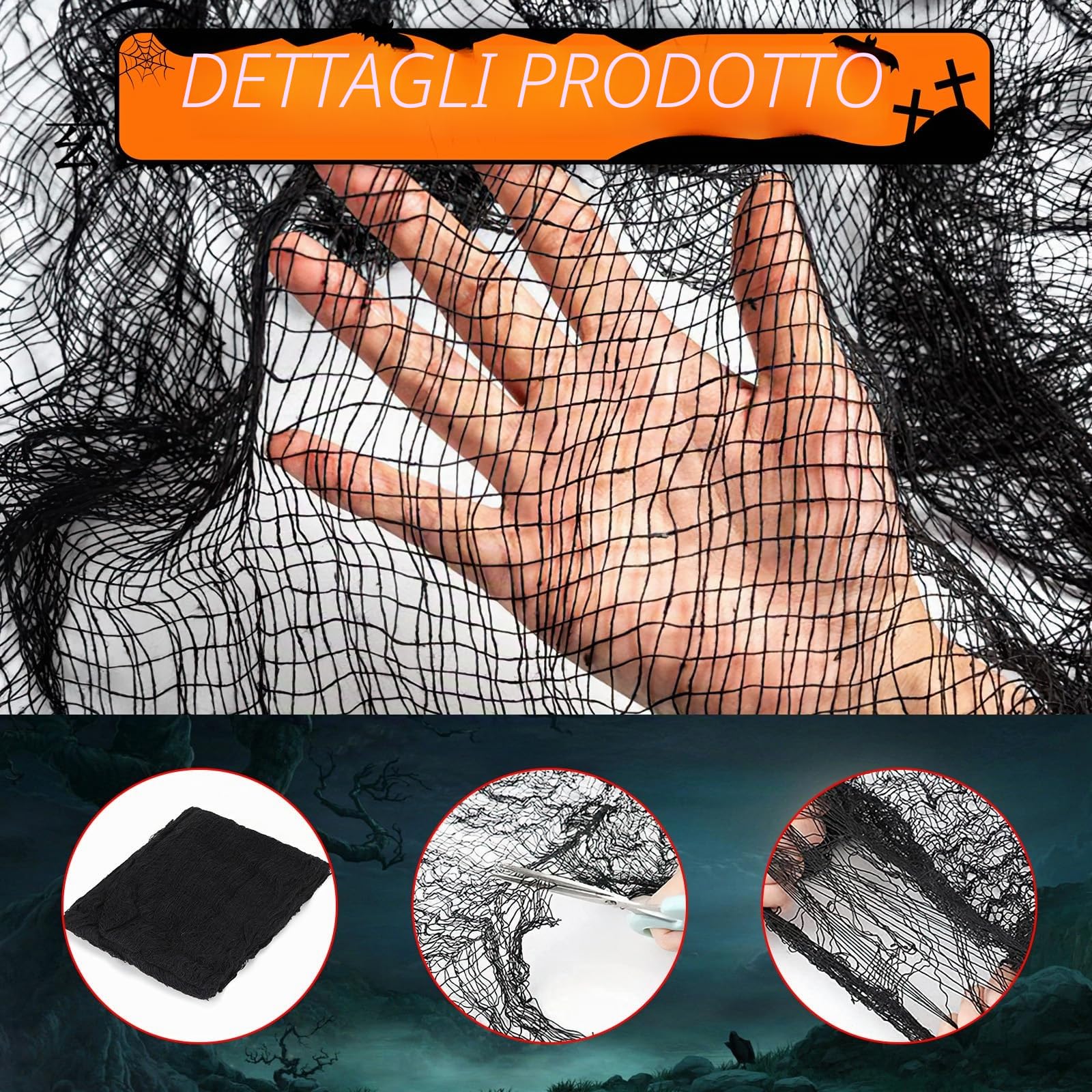 5 Pezzi Tessuto Nero Halloween 76 x 183 cm, Garza Nera Horror per Atmosfera Mistica, Ideale per Porte, Sale, Balconi e Finestre, Decorazioni di Halloween