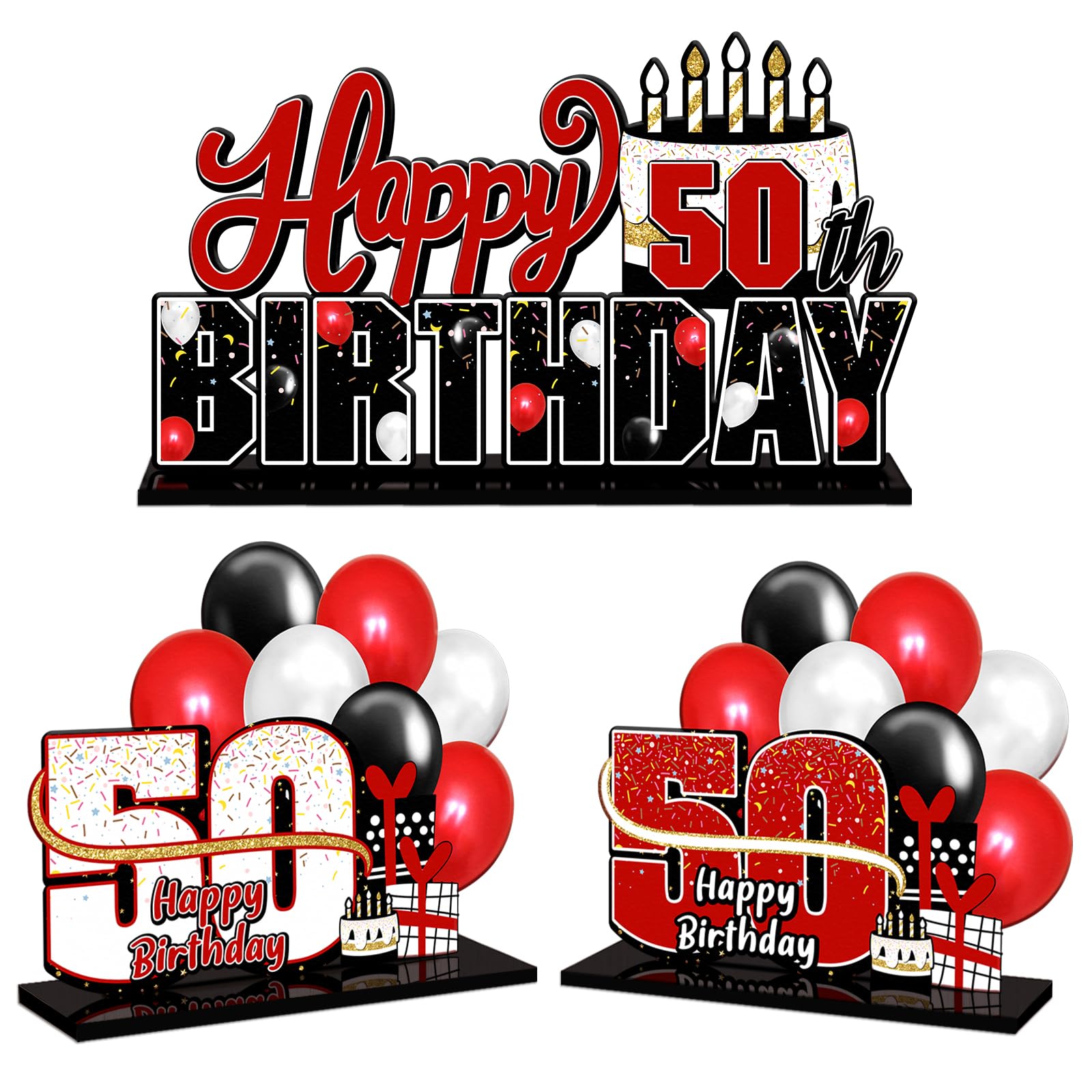 LINGTEER Happy 50th Birthday Red Acrylic Table Topper Centerpieces Set - Cheers to Fifty Years Old Birthday 50th Bday Party Gift Decorations.