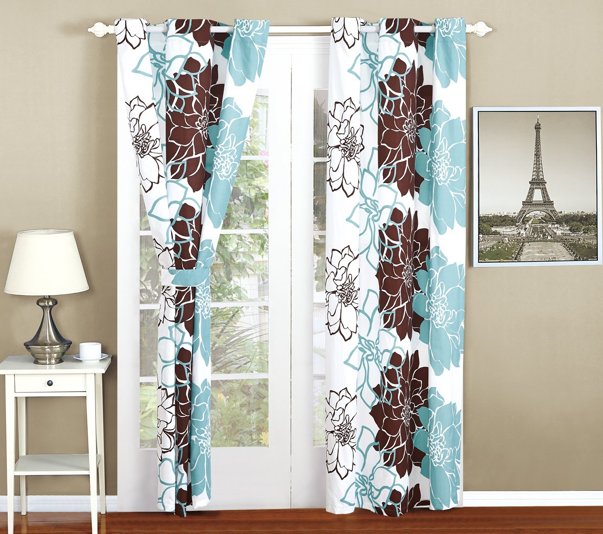 All American Collection New 4 Piece Printed Curtain Set for Reversible Bedspread Set with Dust Ruffle