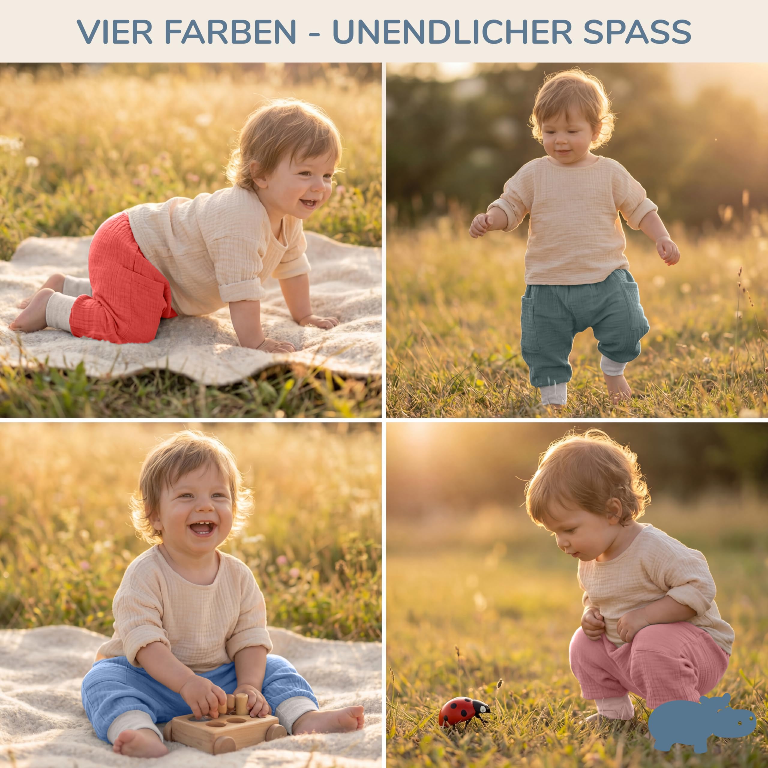 Baby Pumphose – 100% GOTS Bio-Musselin – Extra Weite Haremshose mit elastischen Bündchen für maximale Bewegungsfreiheit – Luftige Pluderhose