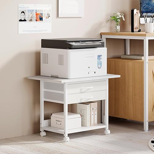 Miniatura 2 de Soporte grande para impresora con cajón de tela de almacenamiento debajo del escritorio, mesa de impresora con ruedas para oficina en casa, carrito