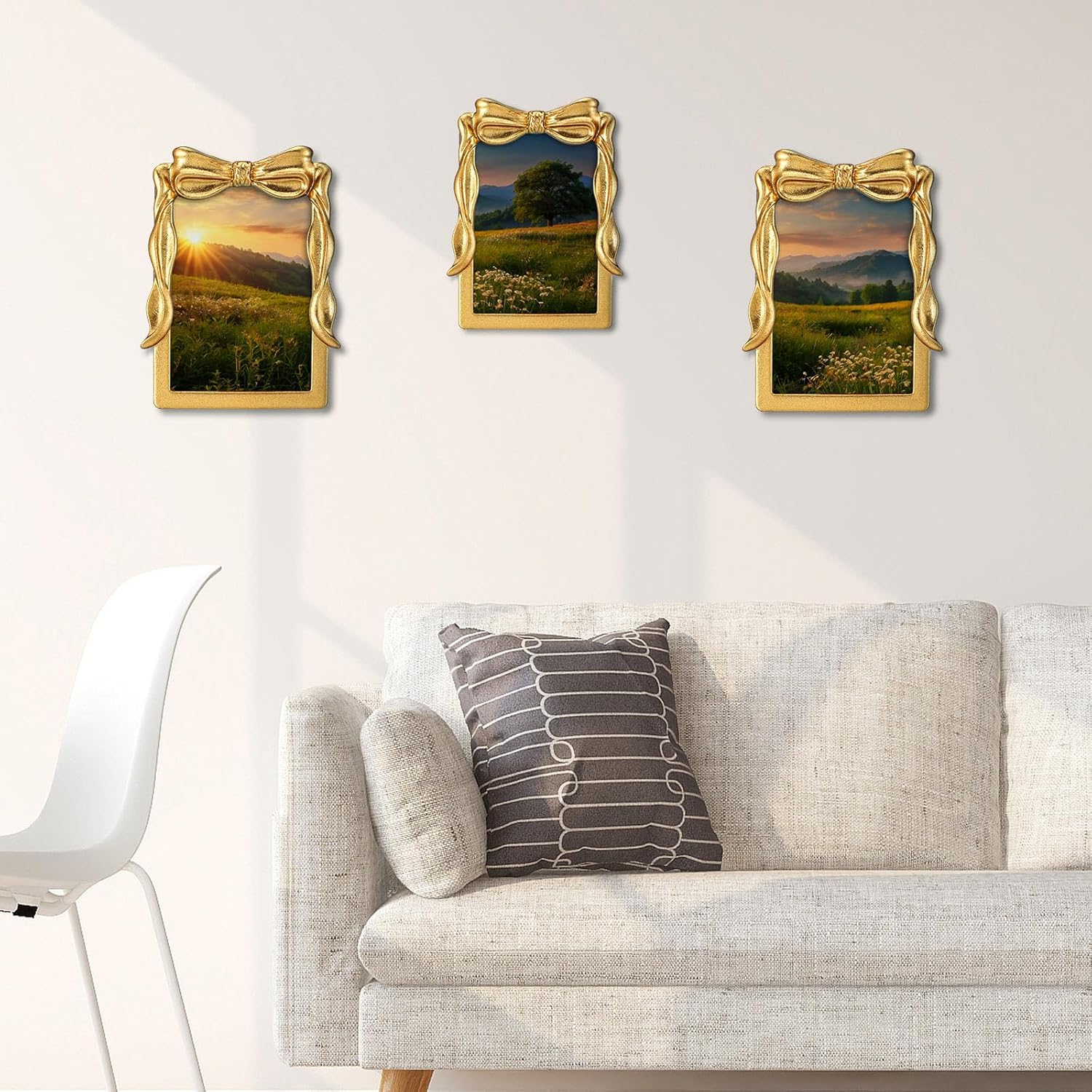 Geelin Bow Gold Picture Frame Vintage Antique Baroque Style Resin Rectangle Oval Retro Photo Frame with Glass Front Bowknot for Home Wedding Tabletop and Wall Hanging Decor (2 Pcs,4" X 6",5" X 7")