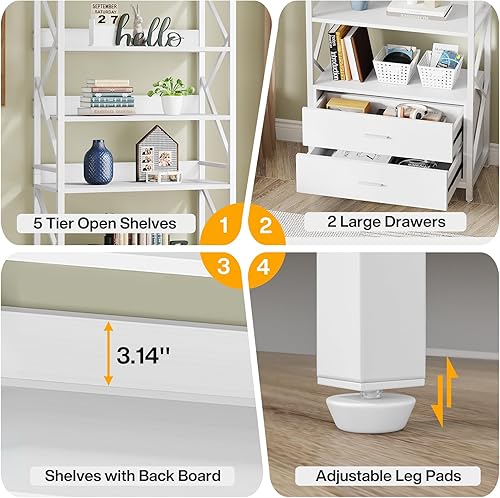 Miniatura 7 de Tribesigns Estantería con cajones, estantería de 70.8 pulgadas de alto con 2 cajones, 5 estantes abiertos para almacenamiento, estante de madera