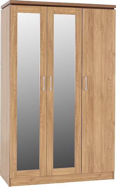 Seconique Charles 3 Door All Hanging Wardrobe, Oak Effect Veneer with Walnut Trim