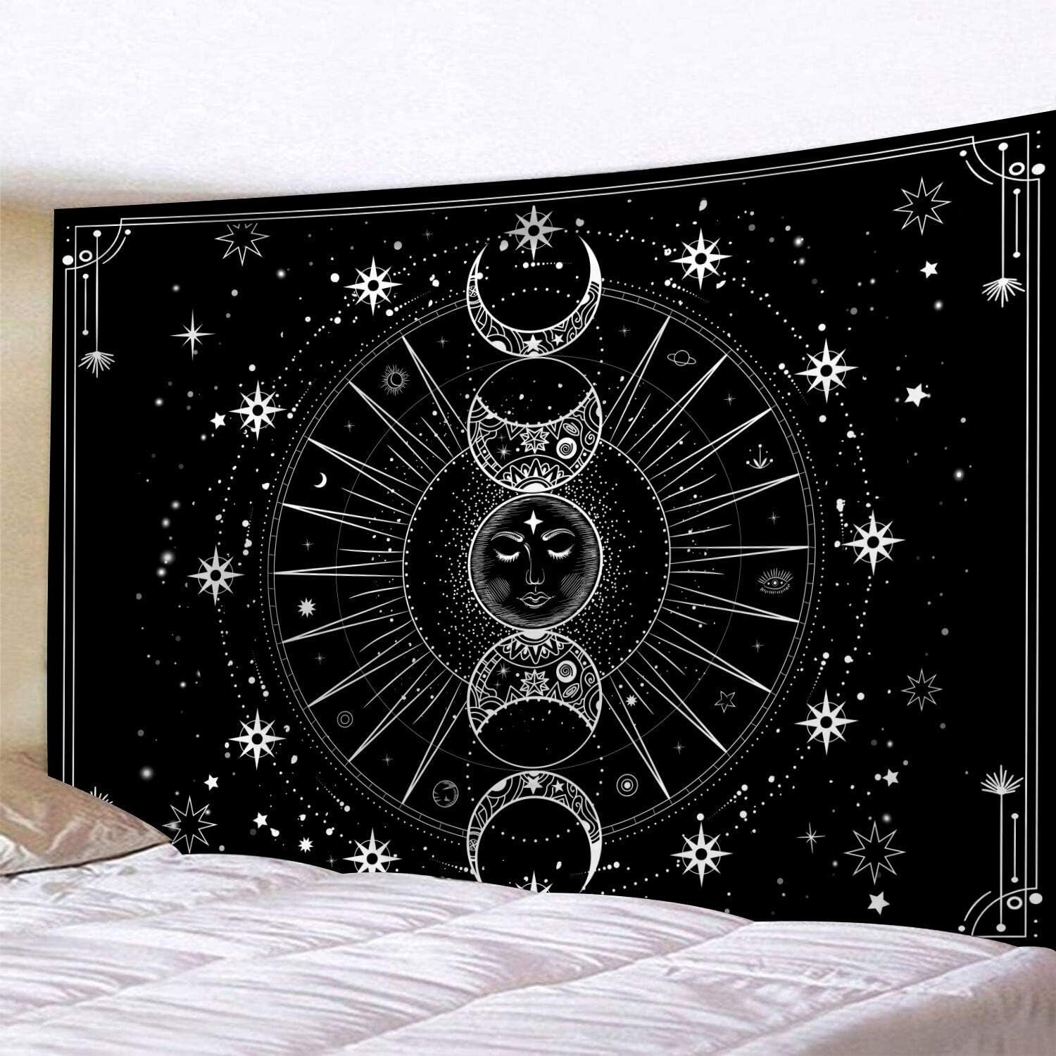 Bacazue Sun Moon Tapestry Wall Hanging Sun with Stars Space Psychedelic Black and White Wall Tapestry for Bedroom, Living Room, Dorm Home Wall Decor (29.5ʺL x 39.4ʺW/ 75 x 100cm) : Home & Kitchen