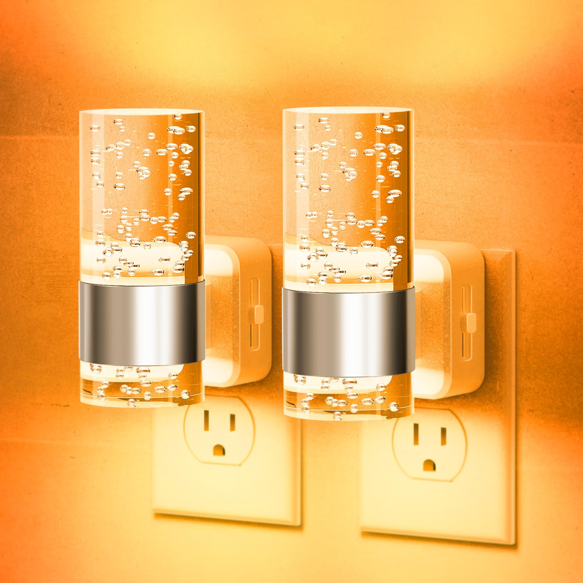 JandCase Night Light, Automatic Night Lights Plug into Wall, Amber | Dimmable LED Night Light, 2 Pack Adjustable Brightness, Night Lights Plug in with Auto Light Sensor, Bathroom Hallway Decor