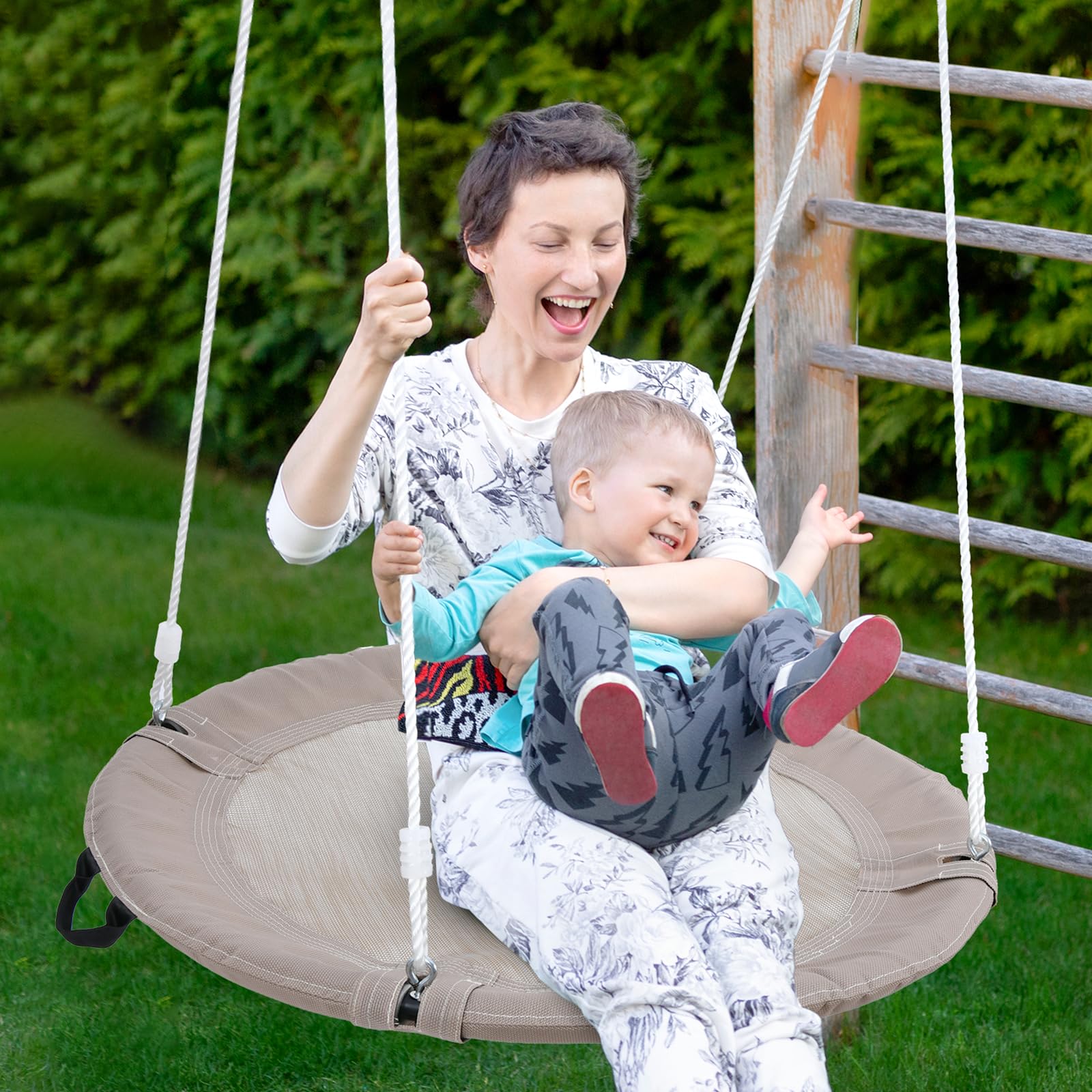 Trekassy Altalena a nido per esterni, 100 cm, per fino a 300 kg, Oxford 900D, impermeabile, per bambini, giardino, 2 cinghie, 3 m, regolabile per interni ed esterni (sabbia)
