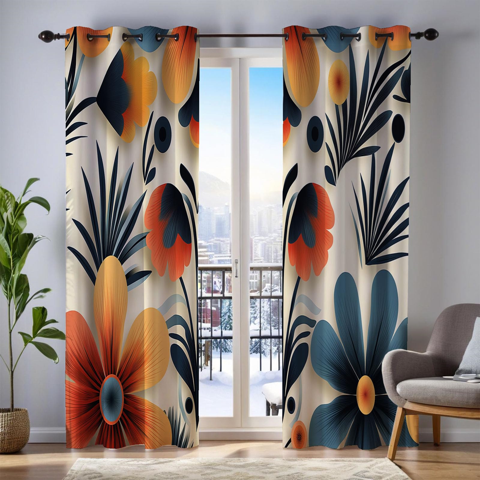 Rideaux occultants de salon et chambre à coucher imprimé fleurs abstrait