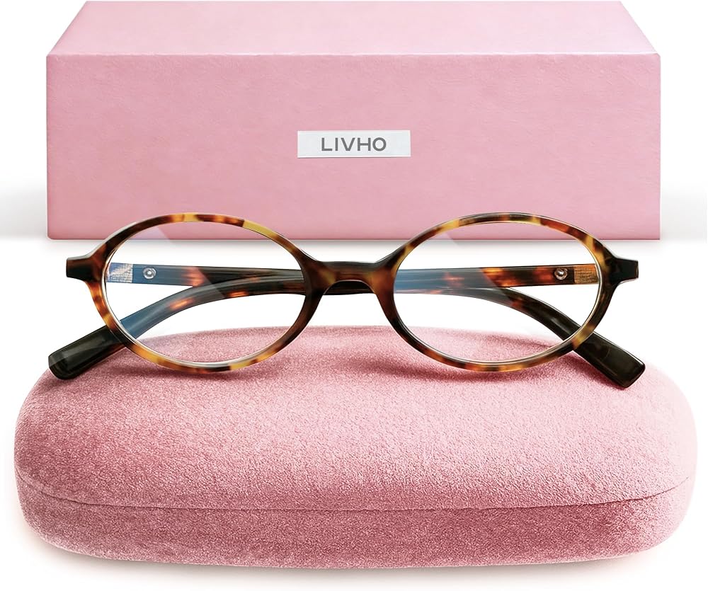 livho Blue Light Glasses for Women – Y2K Aesthetic Frame with Blush Pink Case, 90s Vibe for Screen Time Blue Light Blocking