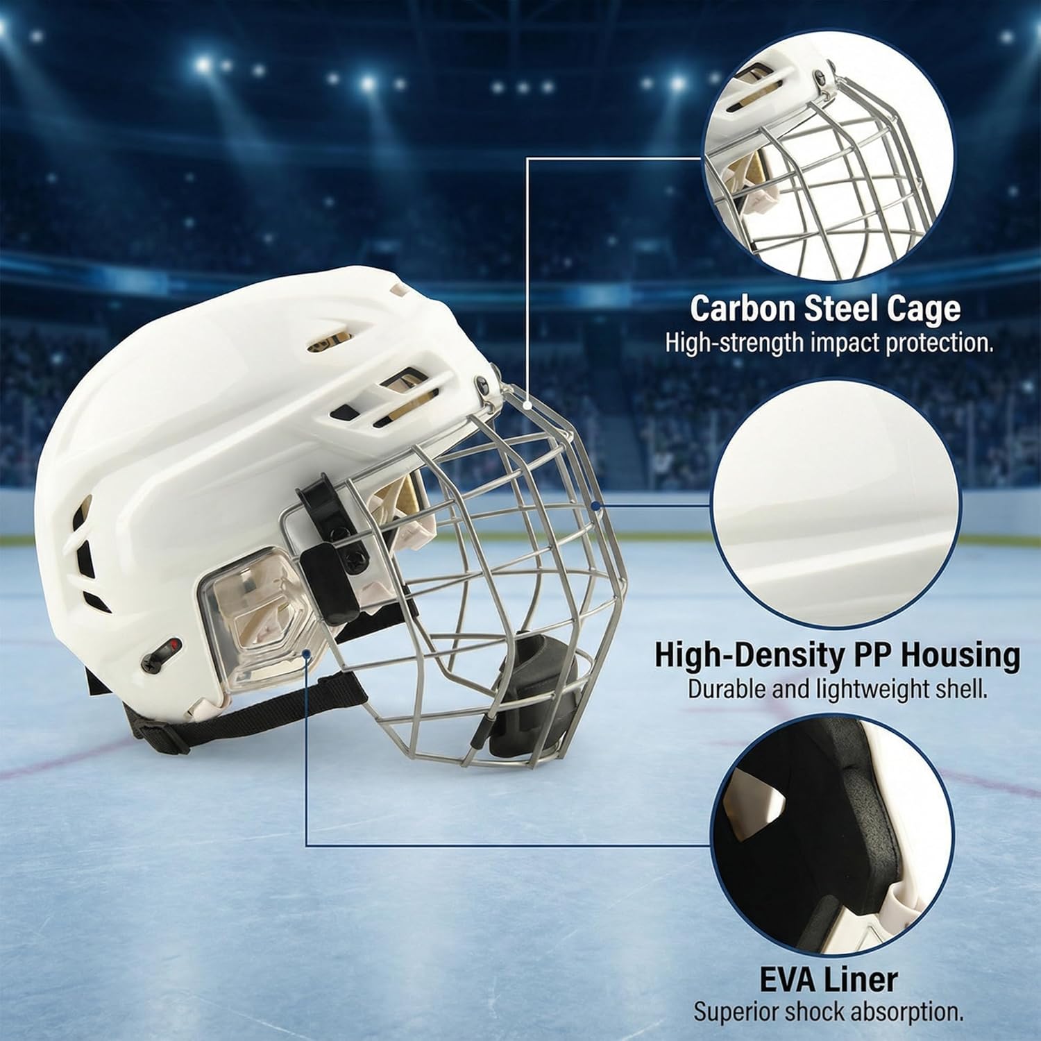 ice hockey helmet breathable hockey helmet with cage for youth adult white large