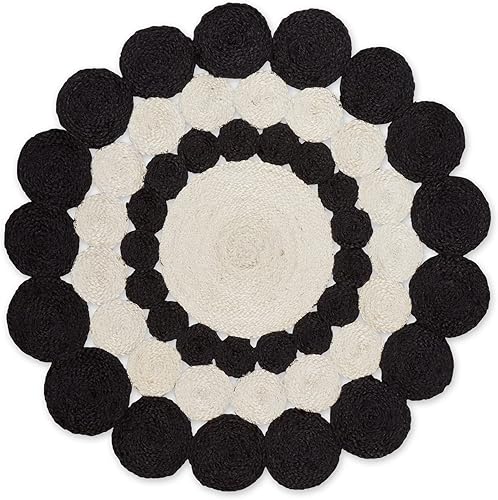 DII Woven Rug Collection - Alfombra trenzada de yute, 3 pies, redonda, color negro y blanco