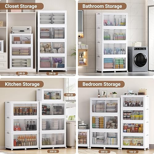 Miniatura 6 de BROVIEW 600Qt Stackable Storage Bins with Lid & Wheels, 3Pack Extra Large Plastic Containers with Compartments Closet Organizers and Storage Cabinet