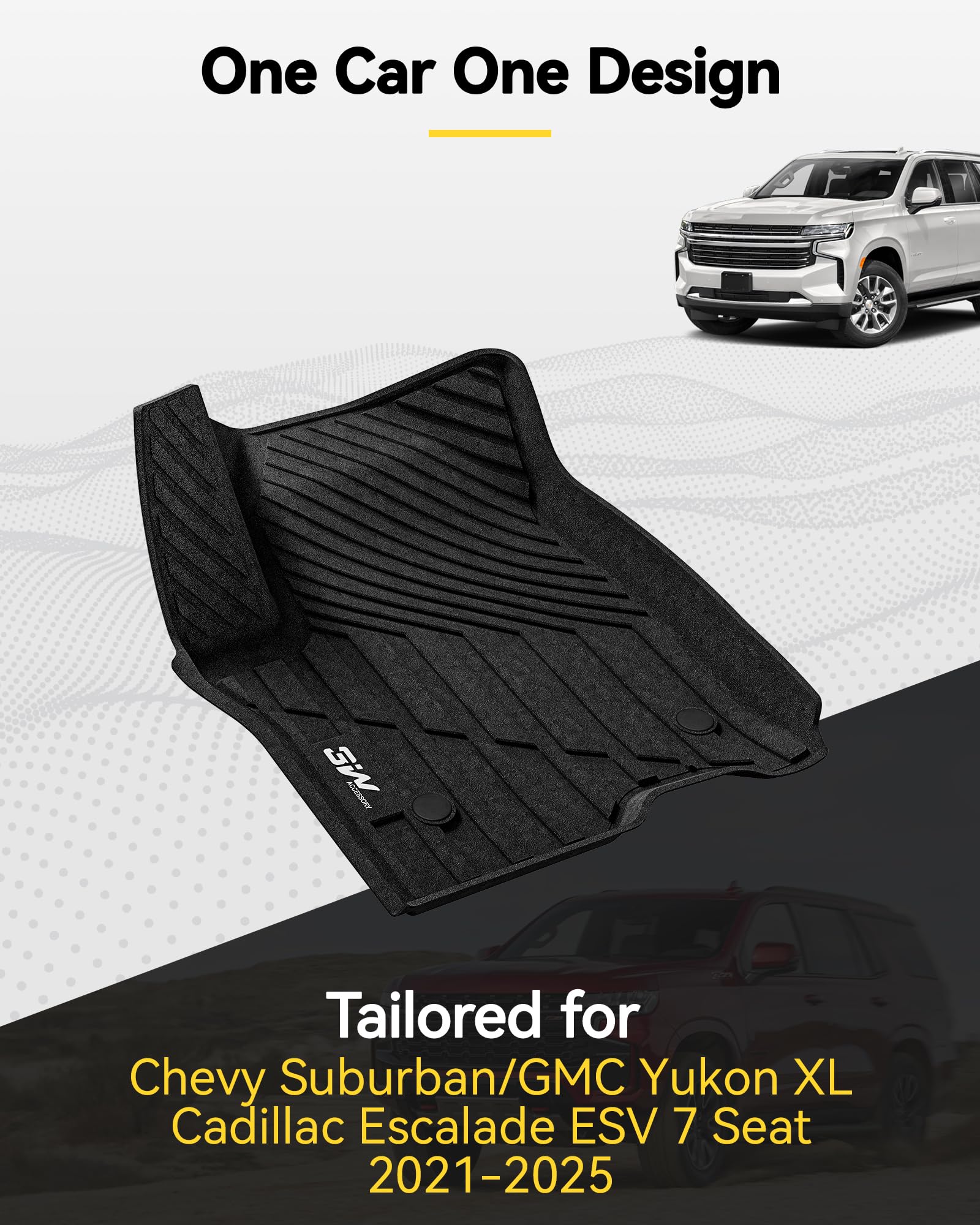 3W Floor Mats Cargo Liner Fit for 2021-2024 2025 Chevy Suburban GMC Yukon XL Escalade ESV 7 Seat — view 2