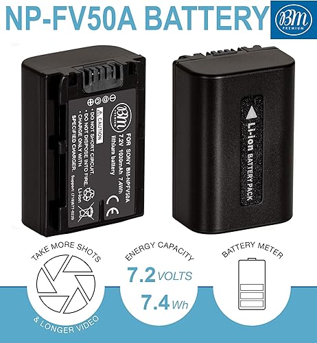 Miniatura 2 de BM Premium 2 baterías NP-FV50A de alta capacidad para Sony FDR-AX30 FDR-AX33 FDR-AX53 FDR-AX700 FDR-AX100 FDR-AX35 HXR-MC50 HXR-MC88 HX-RNX80