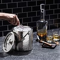 Vista 3 de Hammered Ice Bucket - Ice Bucket with Tongs - Insulated Ice Bucket with Lid - Double Wall Ice Bucket 3 Quarts - By Colleta Home