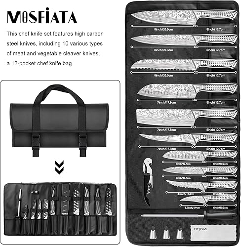 Miniatura 2 de MOSFiATA Juego de cuchillos de cocina, 17 piezas de cuchillos japoneses de acero inoxidable para cocina con bolsa de almacenamiento de tela Oxford
