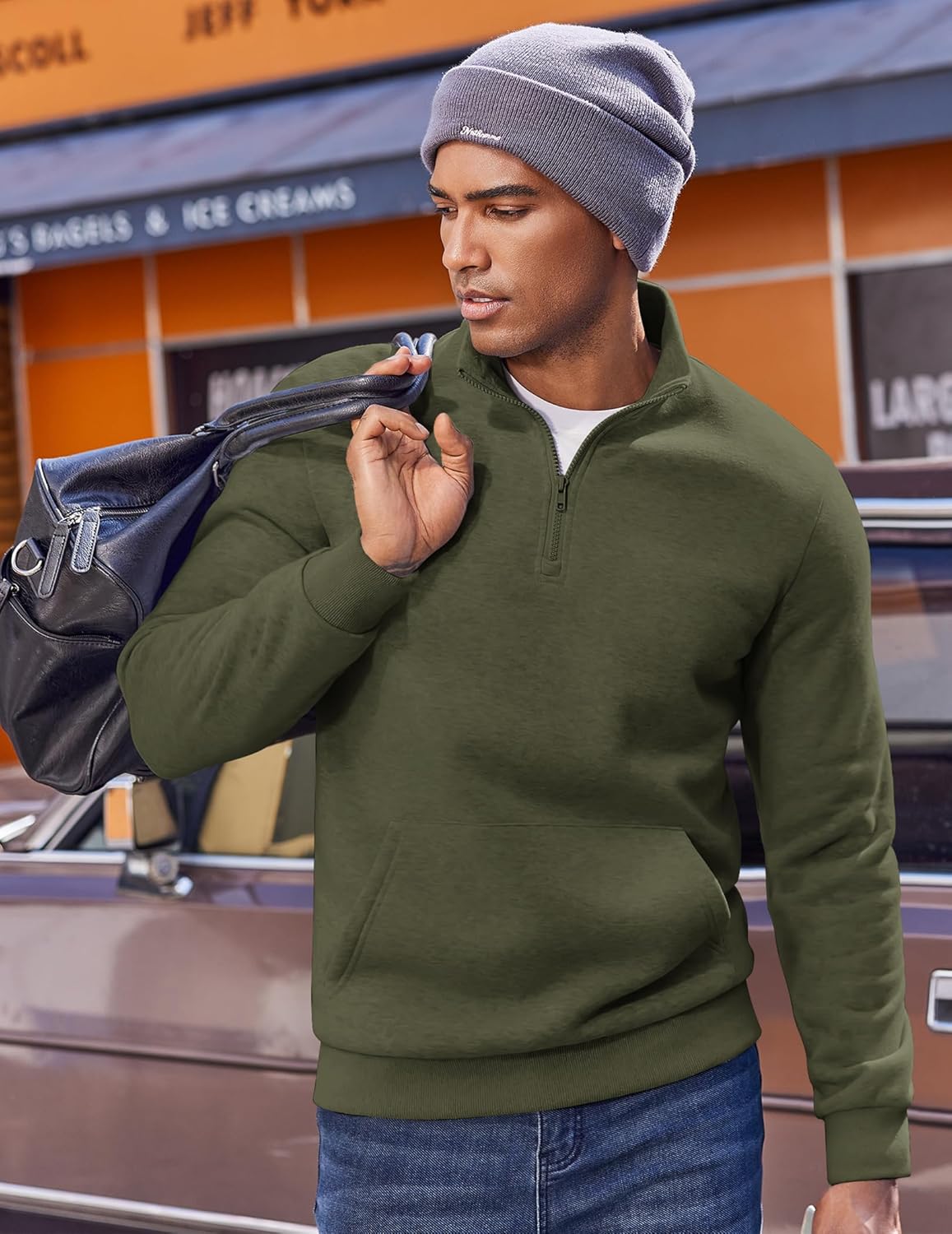 COOFANDY Mens Quarter Zip Pullover Fleece Lined Sweatshirts Long Sleeve Mock Neck Sweater with Pocket - Image 5