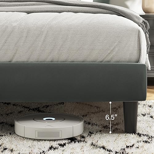 Miniatura 3 de Base de cama tamaño Queen, base de cama de plataforma con cabecera tapizada de terciopelo, no necesita somier, soporte de metal resistente, sin