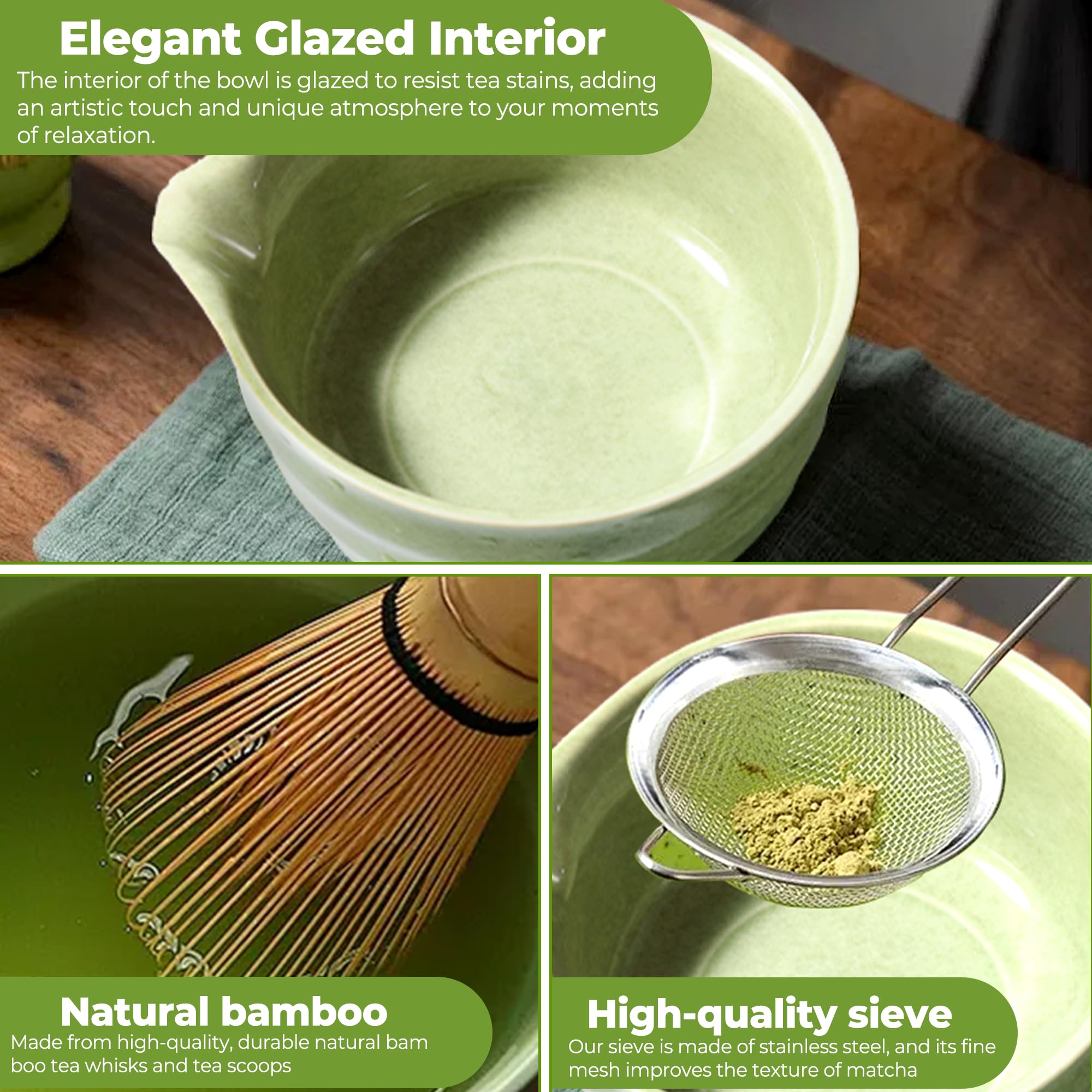 Te Matcha Kit 7 Piezas Matcha Set, con Batidor Matcha, Pala, Cuenco, Portabatidor, Tamiz de Matcha Accesorios para Kit Te Matcha Completo Ideal para el hogar, la oficina y como regalo
